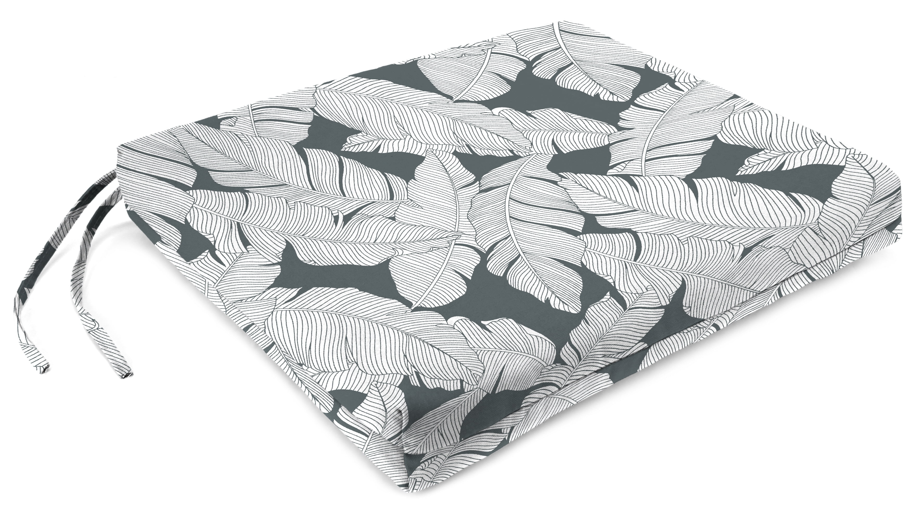 Jordan Manufacturing 17" x 19" Carano Stone Grey Leaves Rectangular Outdoor Seat Cushions with Ties (2 Pack)
