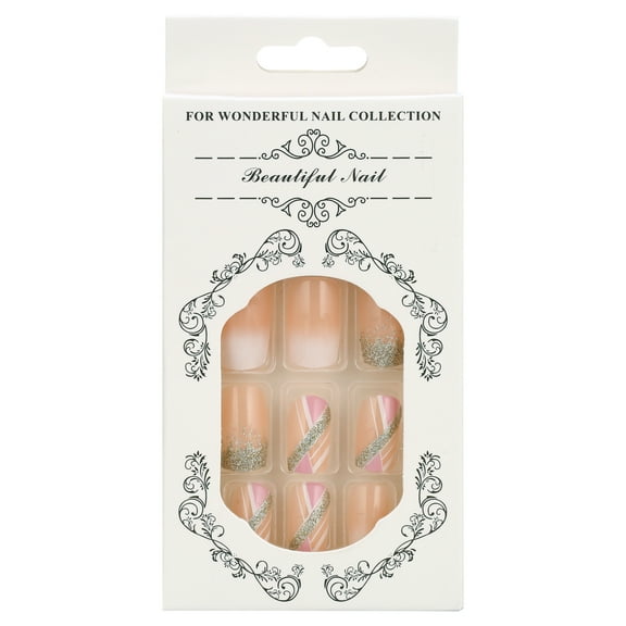 CC HOME Press On Nails - Pink Glossy Short Coffin Nails with Salon UV Finish, Reusable Opaque Nails in 12 Sizes - 24 Nail Kit with Jelly Stickers