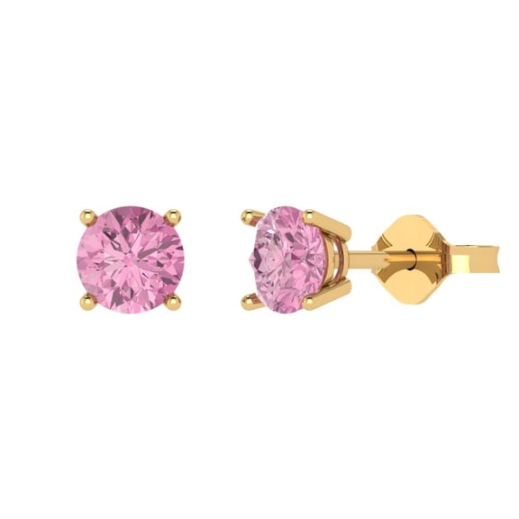 Clara Pucci 1.5Ct Pink Round Cut VVS1 Push Back Stud 18k Solid hypoallergenic Gold Designer Earrings For April