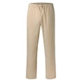 thumbnail image 5 of Linen Straight Leg Pants for Women, Lace Up Front Casual Trousers with Elastic Waist, Spring Summer Wide Leg Work Pants, Professional Style Gifts | CSEONE,Khaki L, 5 of 9