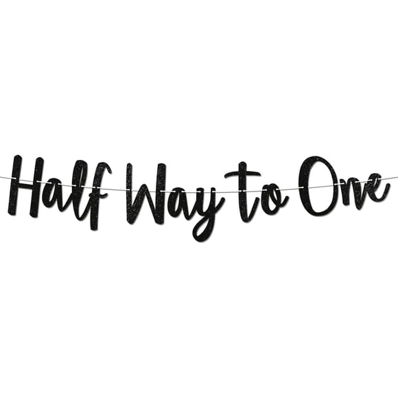 Half Way to One Banner, Baby's 6 Months Birthday Decorations, Happy 1/2 Birthday Decorations, Baby Shower Party Decor Black Glitter