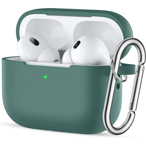 Compatible with AirPods Pro 2nd Generation Case Cover, Silicone Protective Charging Case Skin with Keychain for AirPods Pro Case for Women Men,Front LED Visible, Pine Green