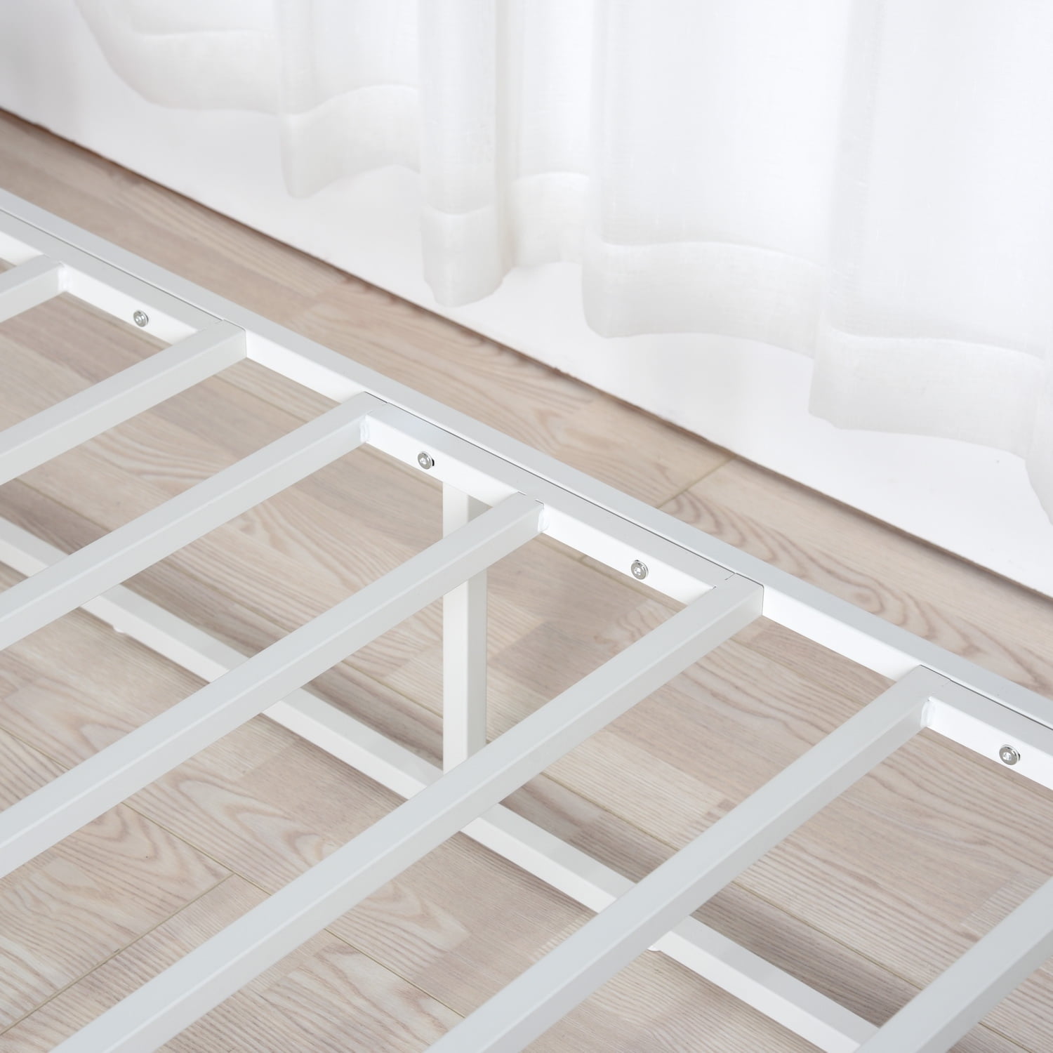 Private Jungle Twin Bed Frame White 12"H Steel Platform Metal Bed Frame with Storage,Heavy Duty Steel Slat and Anti-Slip Support(No Box Spring Needed),White