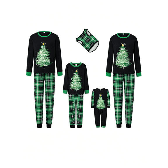 AIGUR Matching Family Christmas PJs, Tree Letter Plaid Print Soft Holiday Pajamas for Whole Family