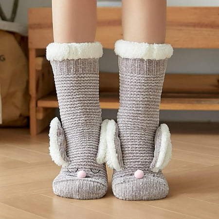 

Pxiakgy socks for women Women s Cartoon Floor Socks Thickened Warm Sleep Socks Slippers Cute Cartoon Socks Grey + One size