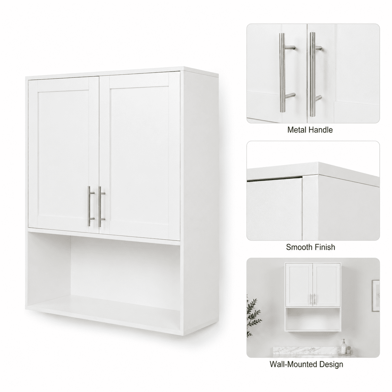 Aukfa Bathroom Wall Cabinet with Tissue Dispenser Slot, 2-Door Over the Toilet Storage Cupboard, White