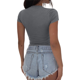 thumbnail image 3 of Camiseta Básica Ajustada de Corta para Mujer, Cuello en V, Ajustada, Gris, Talla XL, 3 of 8