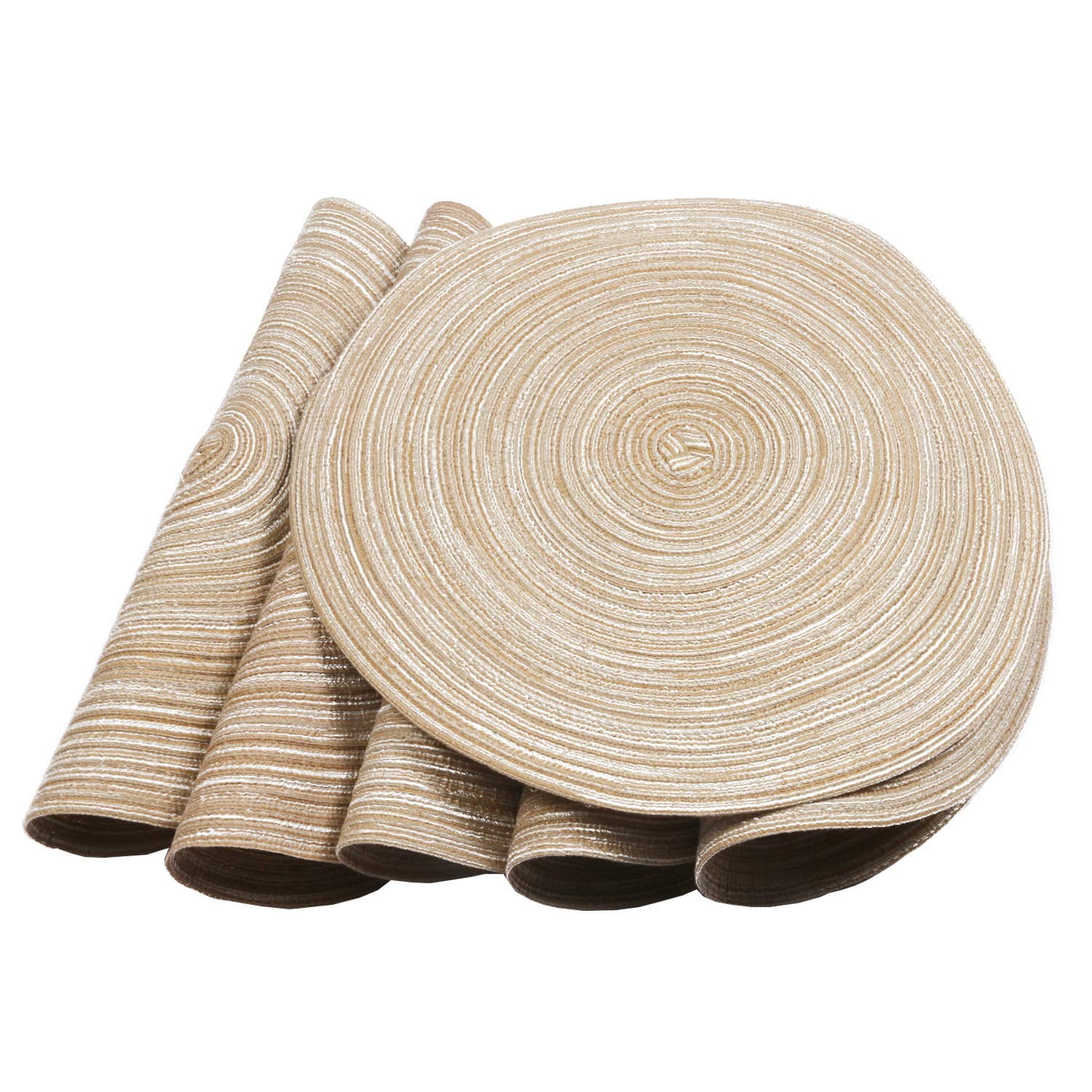 Coolmade Round Rop Cotton Braided Table Place Mats Braided Coaster Placemas Non-Slip Table Mats Set of 4 for Dining Kitchen Table Washable 15 inch