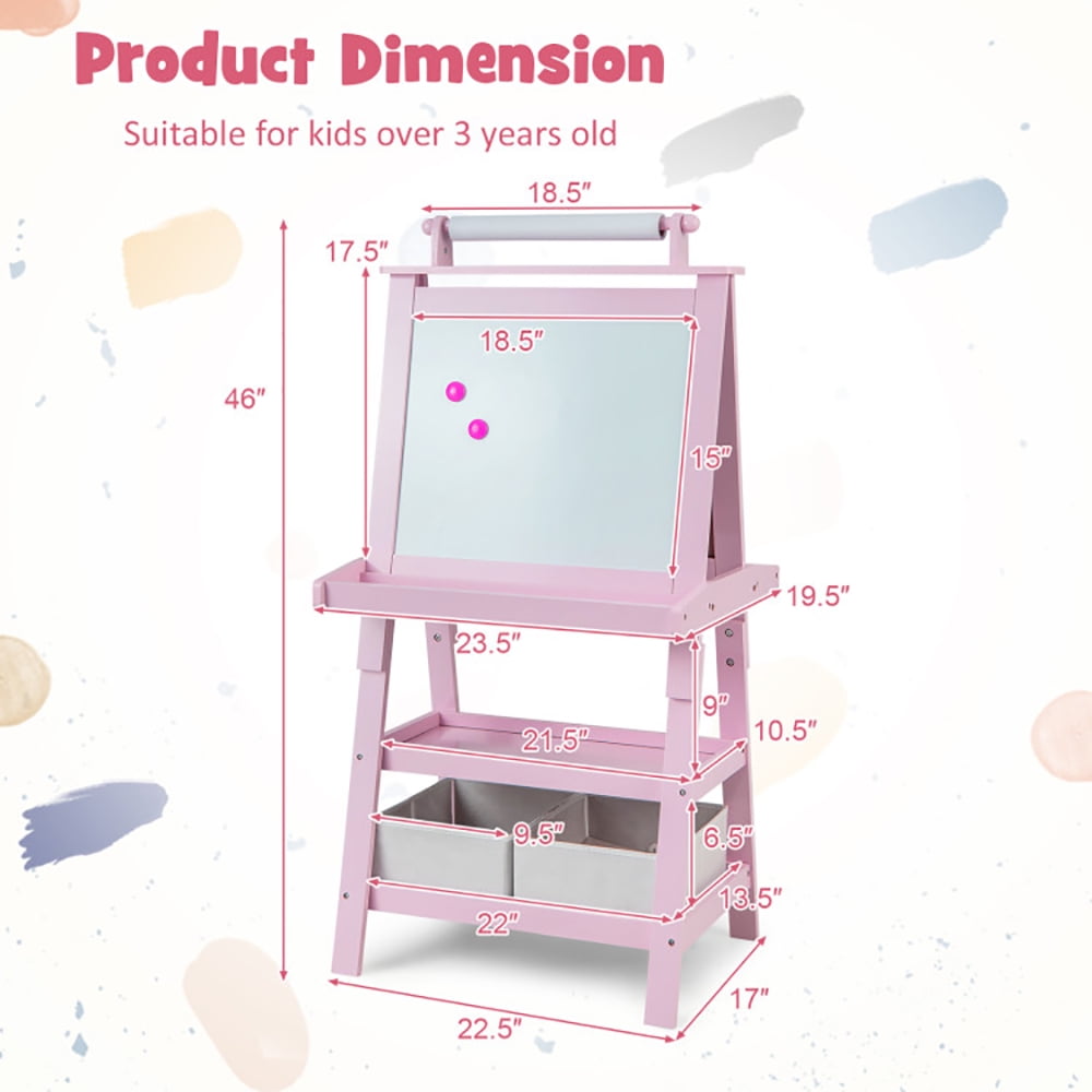 Kadyn Art Easel, Kid Easel, Painting Easel,3-in-1 Double-Sided Storage Art Easel-Pink