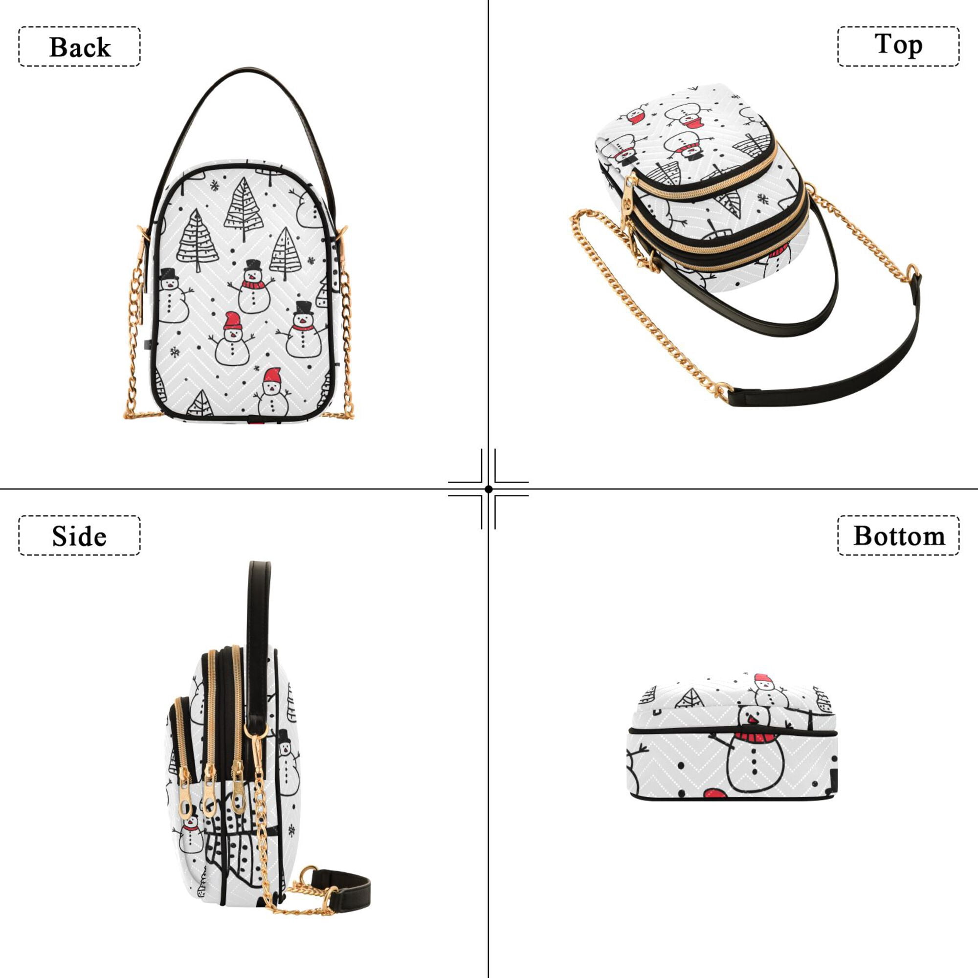FORMRS Crossbody Bag for Women Quilted Travel Shoulder Cell Phone Purse with Chain Strap Handbag, Black Cartoon Snowmen