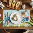thumbnail image 5 of Easter Rabbit Placemats Set of 1, Blue Car with Bunny Easter Eggs Teal Wood Grain Heat Insulated Linen Place Mats, Washable Stain-Proof Table Mats for Dining Tables Holiday Decor 13x19 Inches, 5 of 9