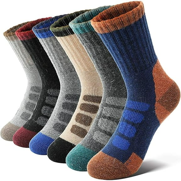 Fu997 Kids Merino Wool Hiking Socks Boys Girls Toddlers Thermal Winter Warm Boot Thick Cushion Gift Socks 6 Pairs