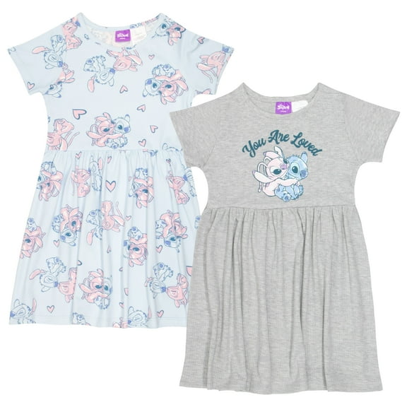 Disney Girls Lilo & Stitch Casual Dress 2 Pack - Super Soft Kids Dresses with Stitch and Angel Graphic Print (Size 4-16)