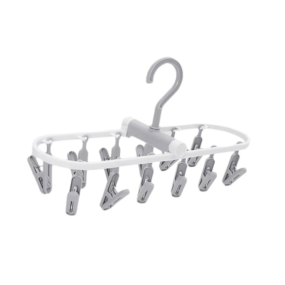 Foldable Clip Hangers with 12 Drying Clips, Plastic Underwear Hanger with Clips, Laundry Drip Drying Hanger for Socks, Bras, Lingerie,Gray