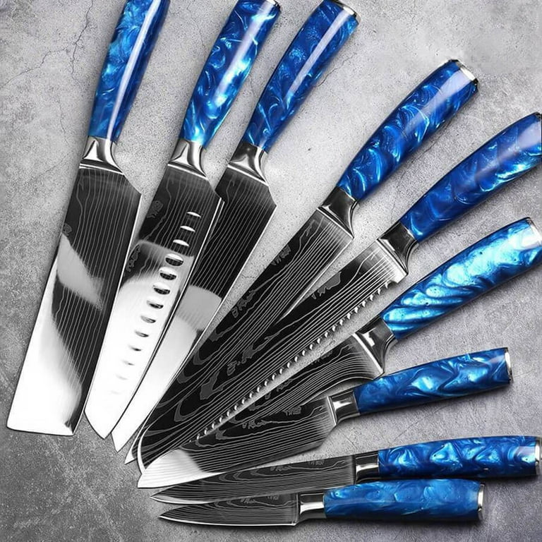 SENKEN 8-piece Premium Japanese Kitchen Knife Set with Laser Damascus  Pattern - Imperial Collection - Chef's Knife, Santoku Knife, Bread Knife,  Paring