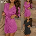 thumbnail image 2 of Kaemgyyd 3 Pack Women's Satin Robe Silk Kimono Bathrobe Bridesmaid Wedding Bridal Party Robes Lace 3/4 Sleeve Mini Sleepwear, 2 of 7