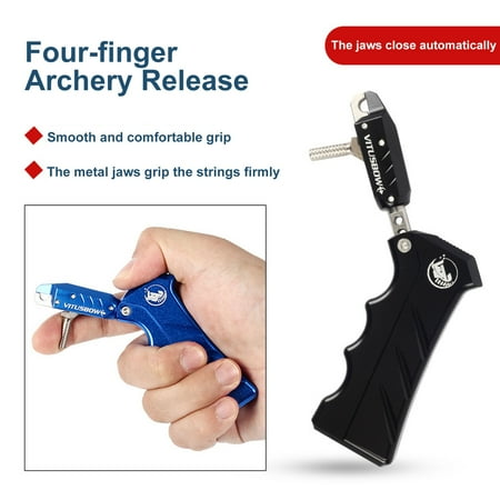 Ettsollp Aluminum Alloy Archery Bows Release Compound Bows Release Trigger Auto Closing Caliper Index Finger Releaser 4-Finger Arrow Release Aid Archery Accessories