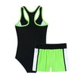 thumbnail image 2 of Doomiva Kids Girls 2-Pieces Tankini Racer Zip Up Swim Leotard Top with Shorts Sporty Rashguard Sets Beach Swimsuit Fluorescent Green 10, 2 of 5