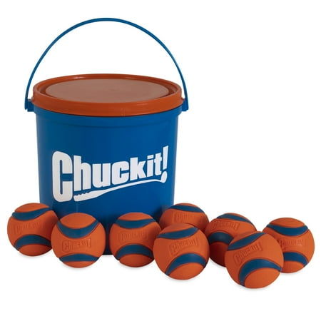 UPC: 0029695509339 | Chuckit Ultra Ball Dog Toy  Medium (2.5  Diameter)  Pack of 8 with Chuckit Cleaning Bucket
