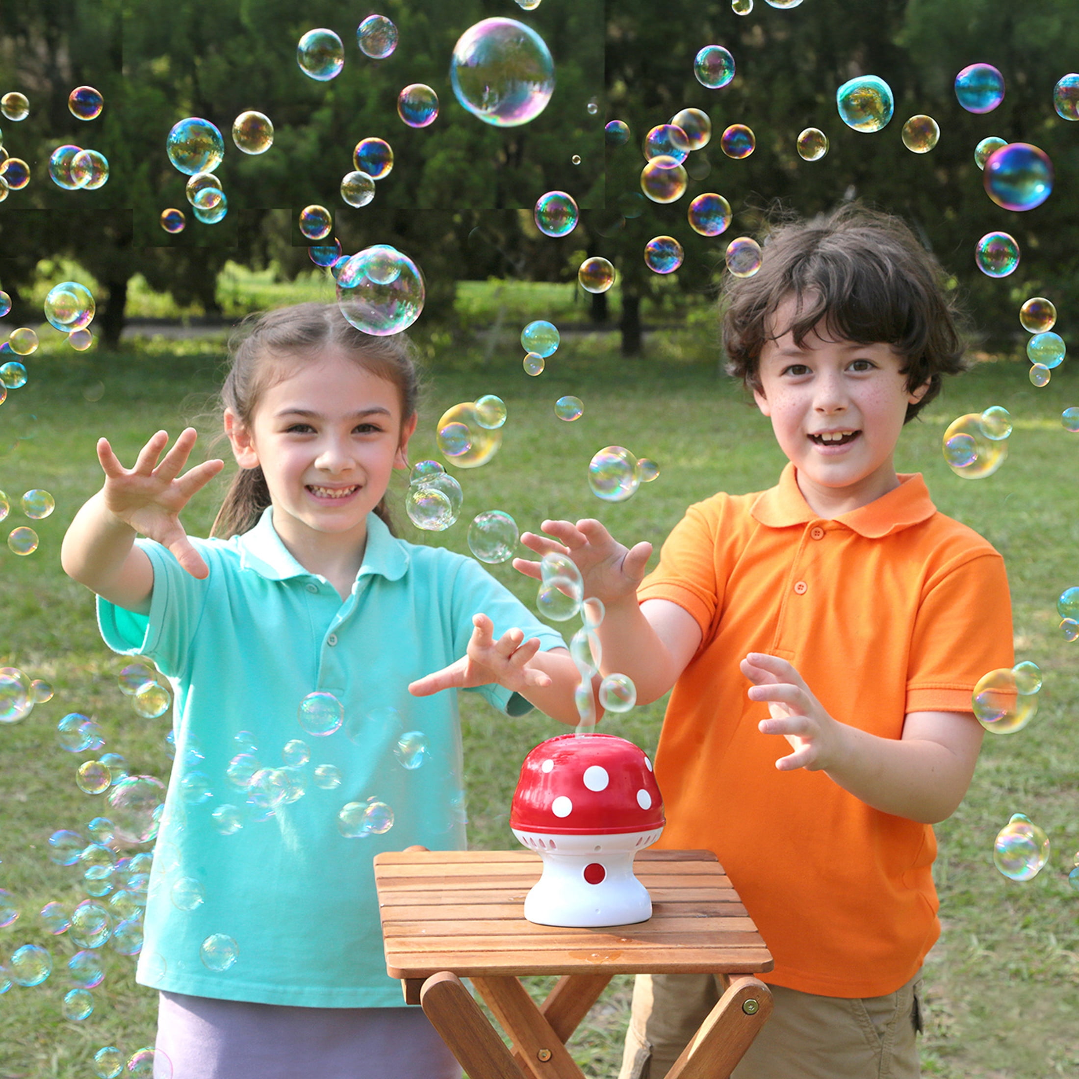 Play Day Mushroom Bubble Blower, Battery Operated, 3+