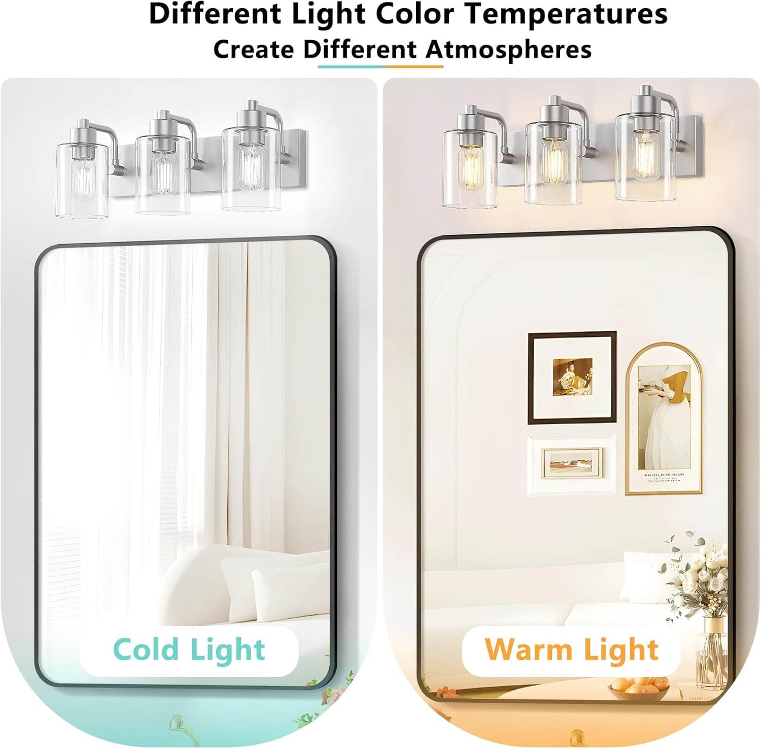 Bathroom Light Fixtures Bathroom Vanity Light 3-Light Bathroom Lights over Mirror with Clear Glass Shade for Kitchen Living Room Bedroom