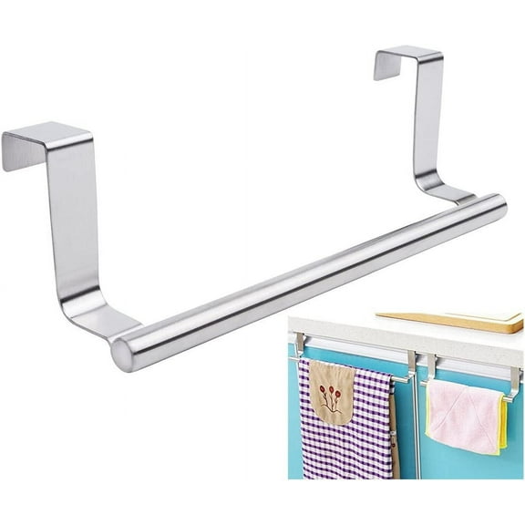 Bomutovy Over Door Towel Rack, Cabinet Cupboard Door Towel Holder Rack for Kitchen, Bathroom, Silver, Small