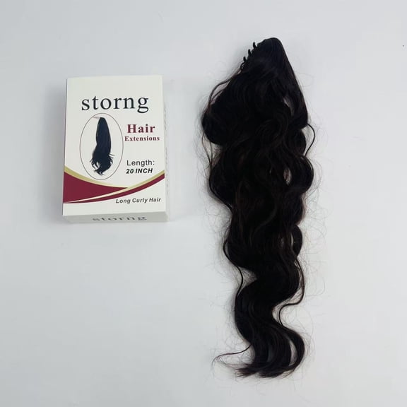 storng 20'' High Temperature Fiber Hair Extension, Wave Curly Hair, Dark Brown ﻿
