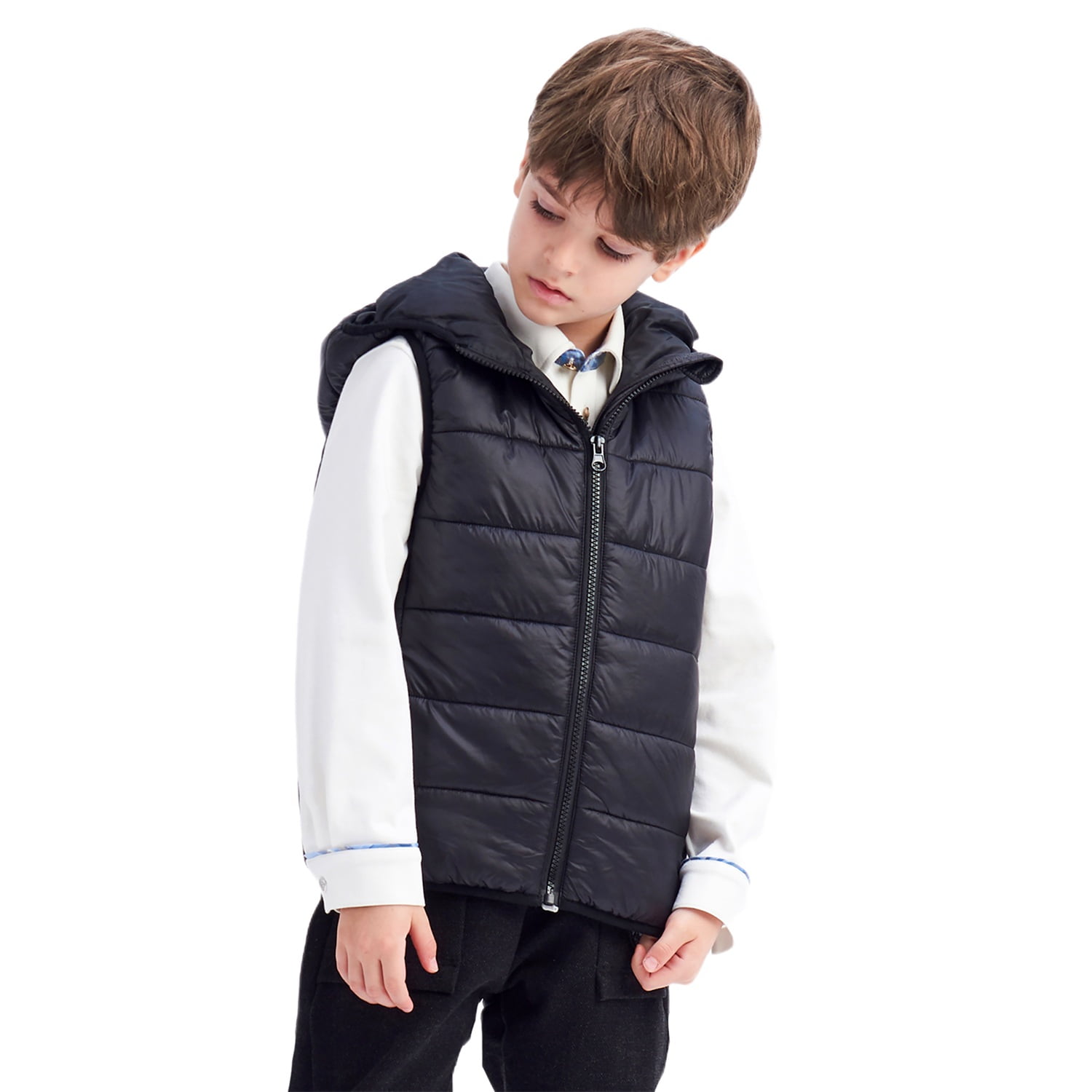 SNOW DREAMS Boys Puffer Vest Hooded Quilted Outwear Sleeveless Jacket Lined Zipper Waistcoat