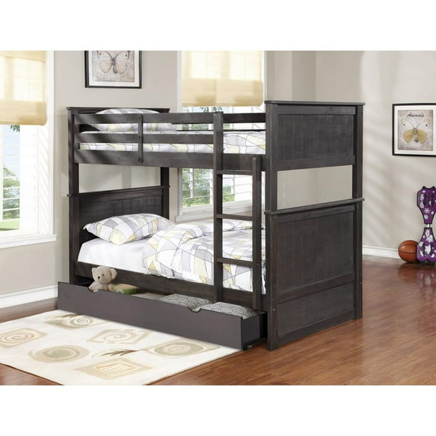 Save money online with twin bunk beds deals, sales, and discounts november 2020. Kane Twin Over Twin Paneled Bunk Bed With Trundle Graphite Walmart Com Walmart Com