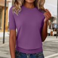 thumbnail image 2 of ManxiVoo Women's Lightweight Top Knit Short Sleeve Crewneck Pullover Soft Layering Thin Sweater XXL Size Purple, 2 of 6
