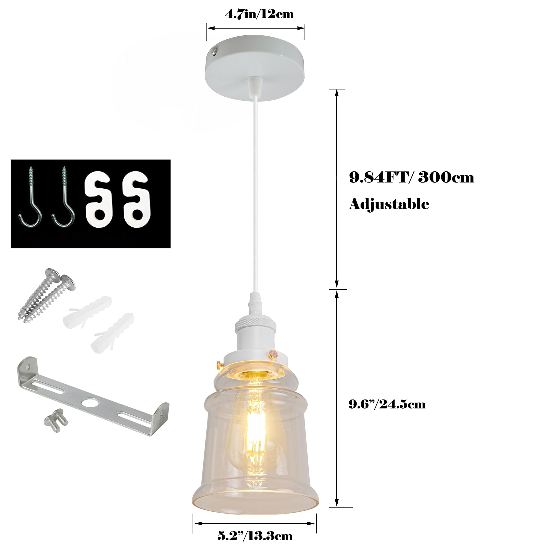 Kiven Farmhouse Glass Pendant Light Fixture 3 Pack, High Ceiling Compatible Pendant Lighting with 9.84FT Wire, Industrial Hardwire Pendant Lighting for Kitchen Hallway Bedroom Home Decor, White