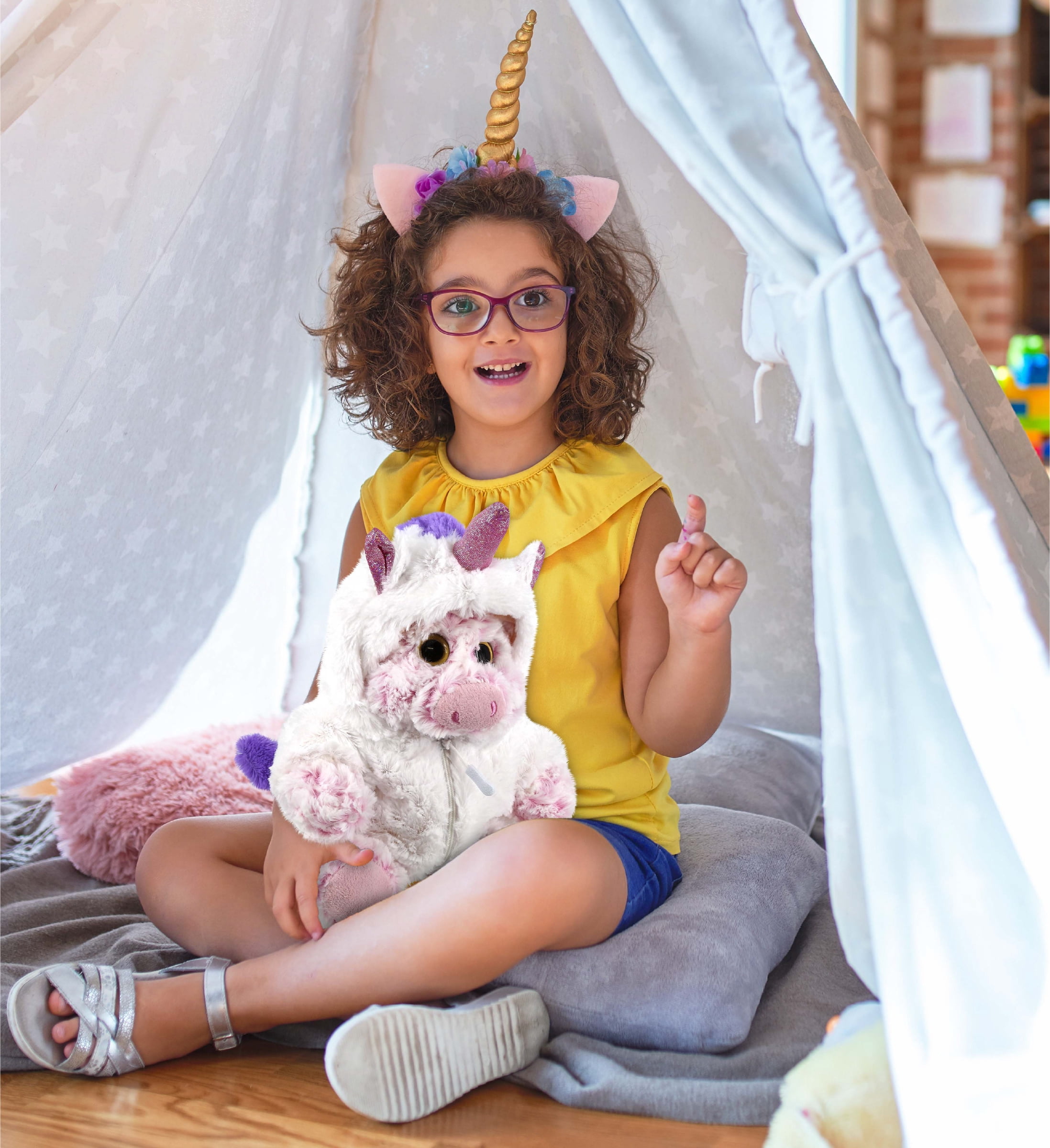 DolliBu Sitting Pig Unicorn Plush Stuffed Animal Toy - Super Soft Pigcorn Dress Up with Removable Plush Unicorn Outfit, Cute Fantasy Wildlife Gift - 9 Inch