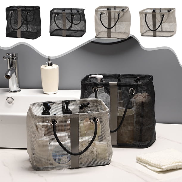 Neceser de Malla Portátil, Organizador de Almacenamiento, Bolsa de Baño de Mano - Bolsa de Playa de Malla de Poliéster Negra - Neceser para Artículos de Aseo - 26 X 25 X 16 Cm - Ligera y Transpirable