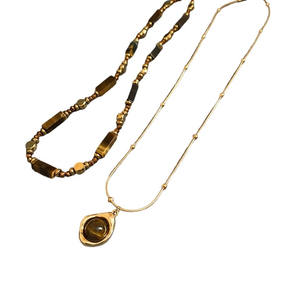 Necvior Elegant Women's Necklace With Tigers Eye Stone Designs and Sturdy Chain