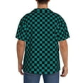 thumbnail image 3 of Sikiie Black And Teal Checkerboard Men's Cuban Shirt, Hawaiian Shirts, Business Casual Button Down Shirts, Short Sleeve Shirt-Medium, 3 of 5