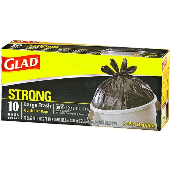 Glad Quick Tie Strong Large Trash Bags, 30 Gallon, Black 10 ea (Pack of 4)
