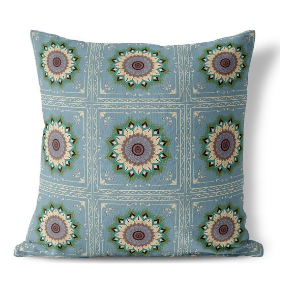Twilight Blossom Indoor/Outdoor Pillow with Removable Cover in Black 16x16