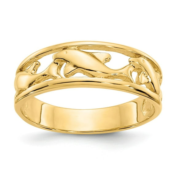 14K Yellow Gold Ring Band Themed Triple Dolphin