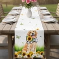 thumbnail image 4 of Cute Puppy Sunflowers Table Runner 72 Inches, Farmhouse Eucalyptus Leaves Bed Runner Dresser Scarves Tabletop for Indoor Outdoor Parties/Ceremony/Banquet, 14" x 72", 4 of 9