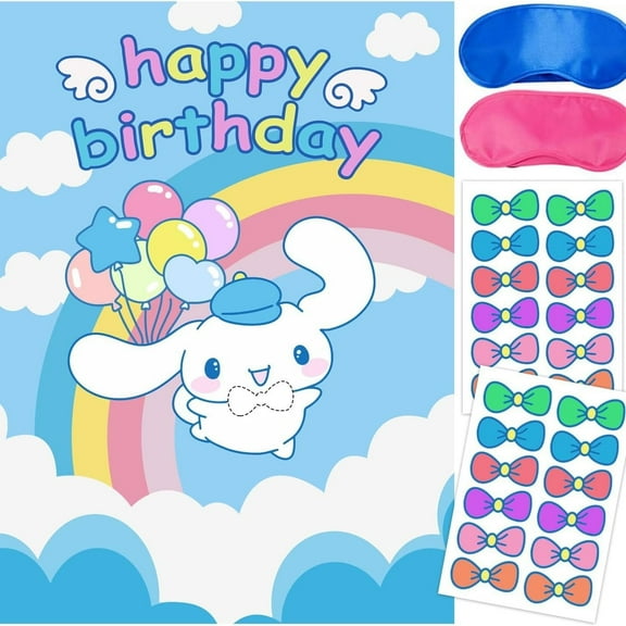 Cinnamoroll Birthday Decorations, Pin The Bow on Cinnamoroll, Party Games for Girls Boys, Large Poster 24PCS Stickers for Cinnamoroll Birthday Party Favors Decorations