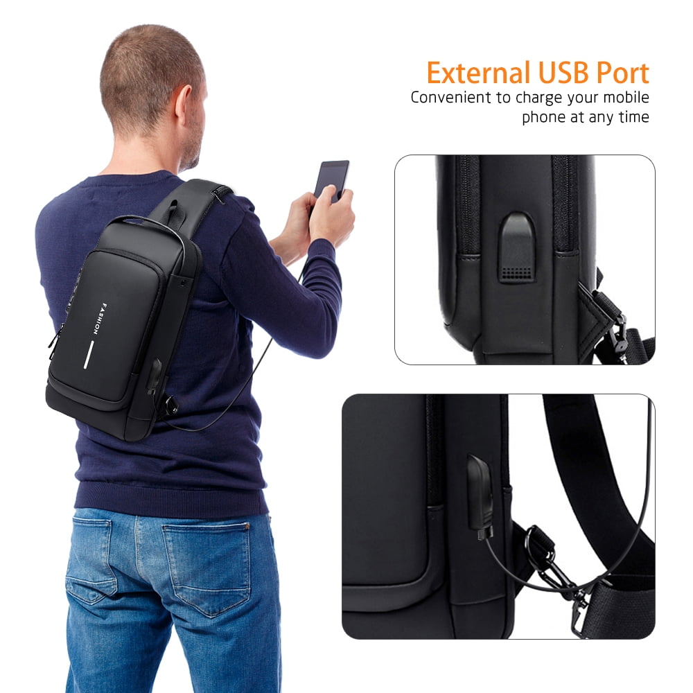 Men's Anti theft Chest Bag with USB Charging Port Waterproof Crossbody Backpack Secure and Stylish Shoulder Bag