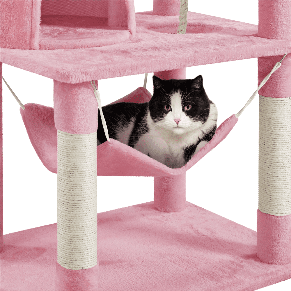 Alden Design 70″ H Multi Level Cat Tree Tower with 2 Foam-Padded Perches, Pink