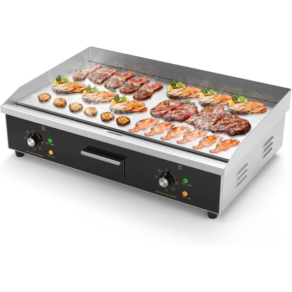 Ktaxon 30" Electric Griddle, 1600W Stainless Steel Flat & Stripe Top Grill