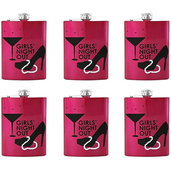 Gifts Infinity Set of 6 Bridesmaid, Bride, Bachelorette Party Stainless Steel Hip Flask Girls Night Out 8oz Pink Flask