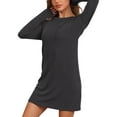 thumbnail image 4 of INSPIRE CHIC Women's Loungewear Long Sleeve Stripe Sleepshirts Crewneck Nightgown Dress with Pockets S Gray, 4 of 6