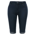 thumbnail image 2 of A2Y Women's Mid Rise Cuffed Hem Casual Fashion Bermuda Denim Shorts Dark Wash L, 2 of 5