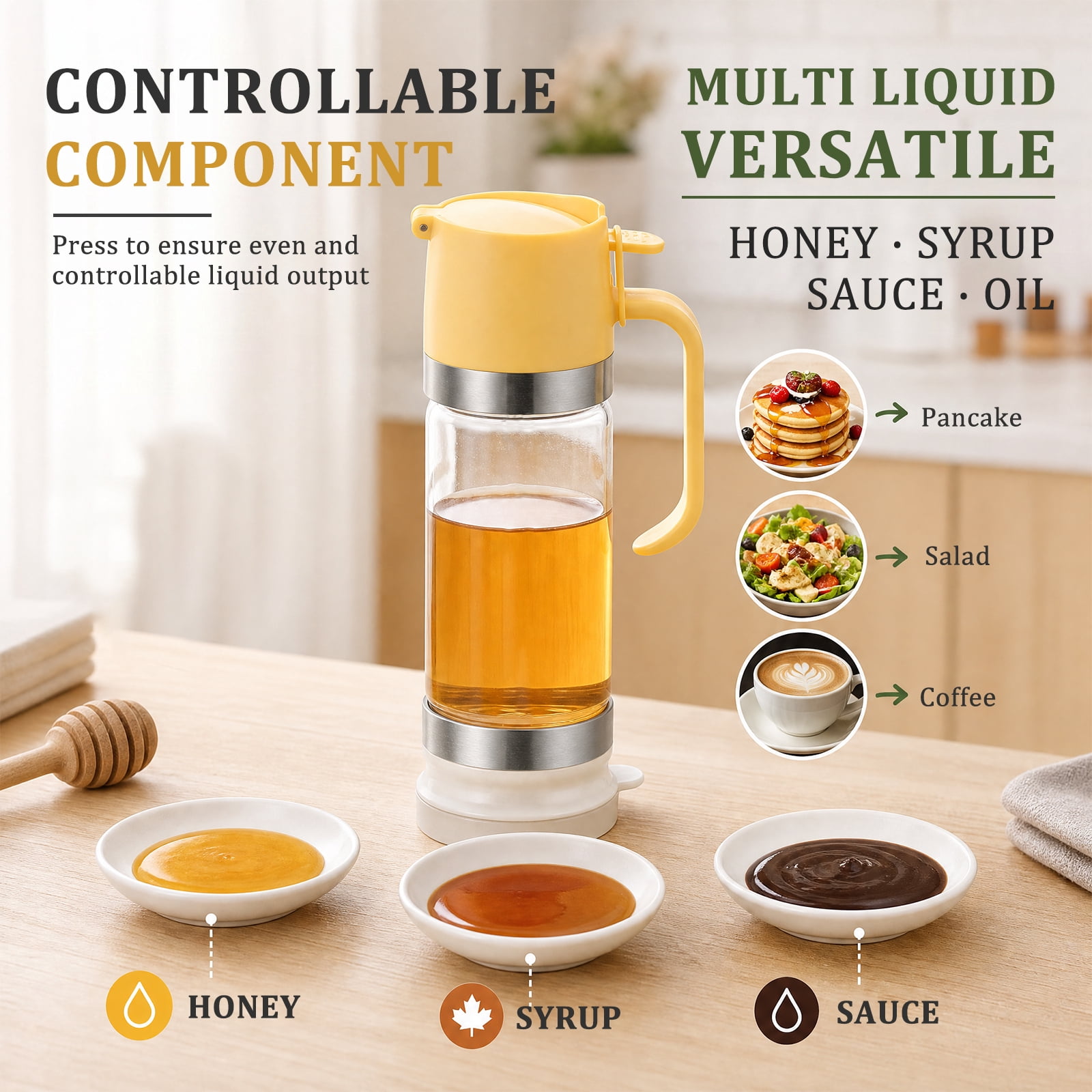 Xdziklosj 12oz No Drip Honey Dispenser with Handle Glass Honey Jar Syrup Dispenser for Coffee or Tea Honey Dispensers