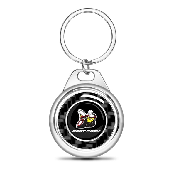 iPick Image for Dodge Scat-Pack Full Color Real Black Carbon Fiber Chrome Roundel Metal Case Key Chain, Official Licensed