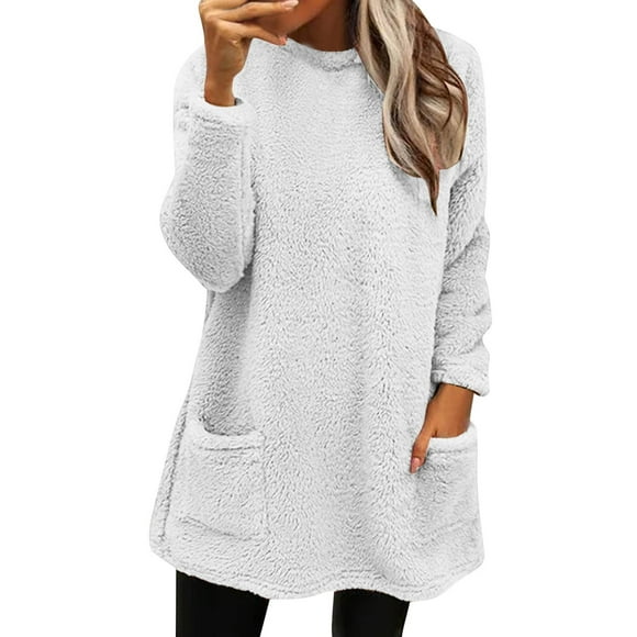 HNMKIU Oversized Sweatshirt Women Winter Coat Loose Wool Jacket Long Sleeved With Pockets