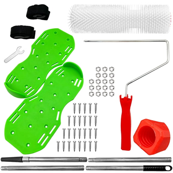 YUNLEISHOP 1 Set 9 inch Epoxy Spiked Roller Set with Spiked Shoes, Defoaming Paint Roller and Frame Kit for Self-Leveling Concrete Flooring